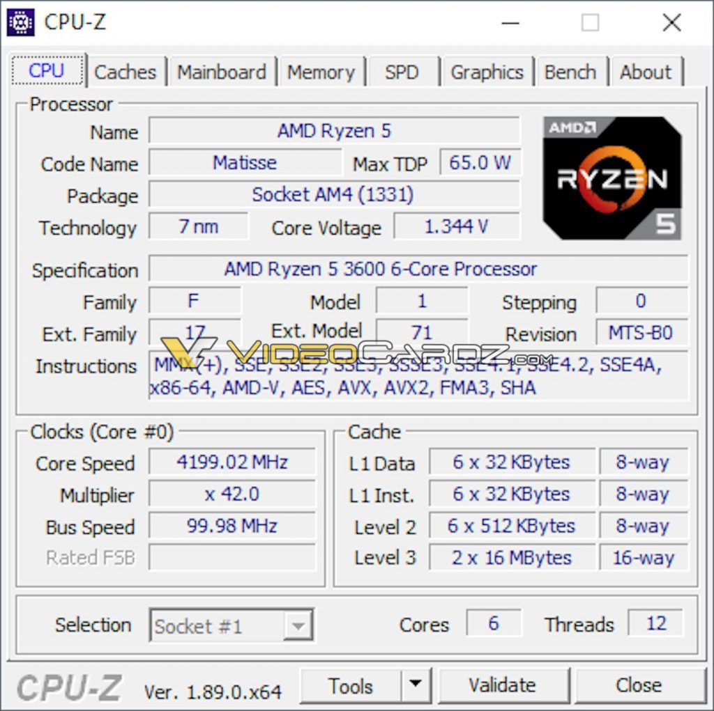 CPUZ AMD Ryzen 5 2600